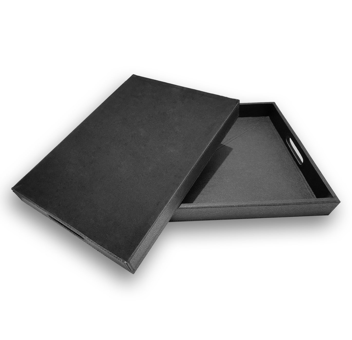 PU Leather Tray (Set of 2 - 20" x 15" and 18" x 13") (Black)