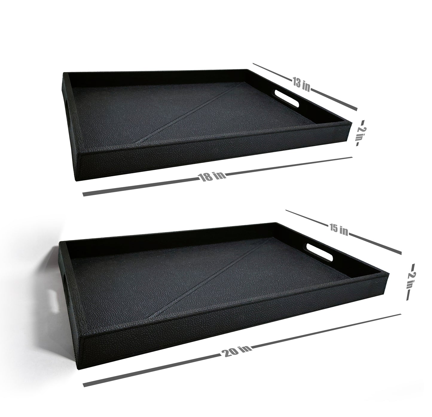 PU Leather Tray (Set of 2 - 20" x 15" and 18" x 13") (Black)