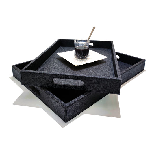 PU Leather Tray (Set of 2 - 20" x 15" and 18" x 13") (Black)