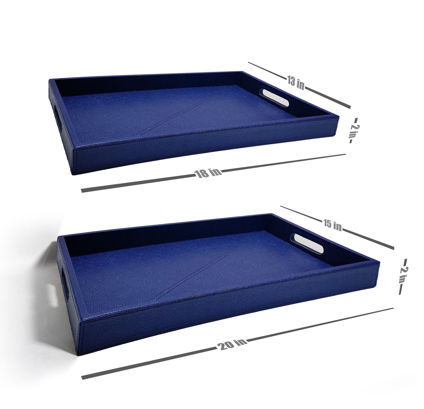 PU Leather Tray (Set of 2 - 20" x 15" and 18" x 13") (Blue)