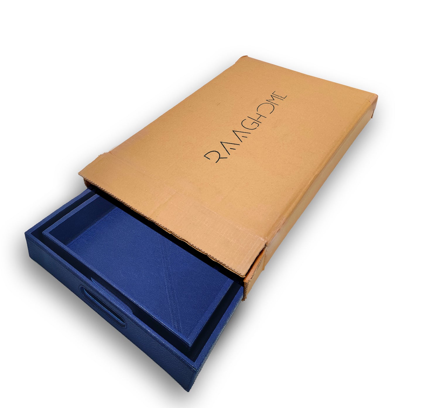 PU Leather Tray (Set of 2 - 20" x 15" and 18" x 13") (Blue)