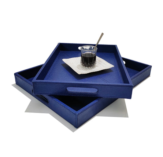 PU Leather Tray (Set of 2 - 20" x 15" and 18" x 13") (Blue)