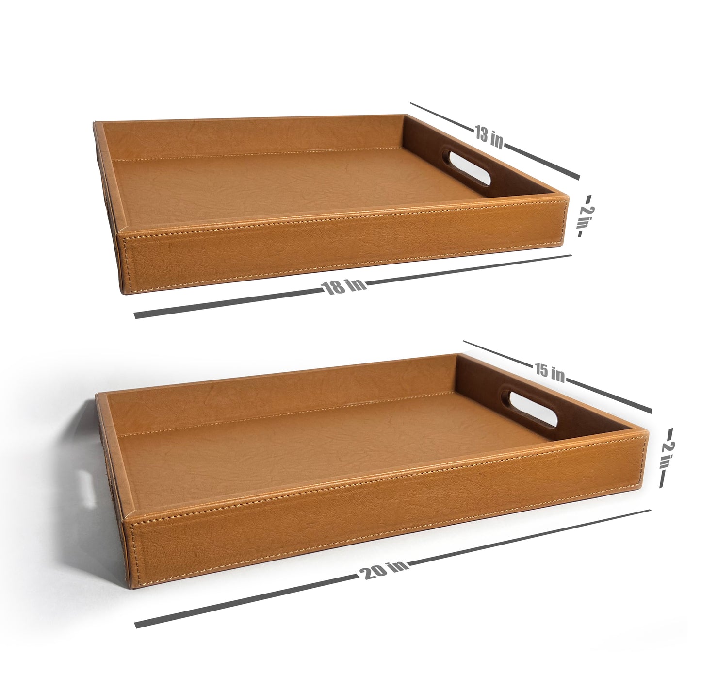 PU Leather Tray (Set of 2 - 20" x 15" and 18" x 13") (Brown)