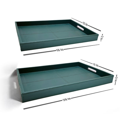 PU Leather Tray (Set of 2 - 20" x 15" and 18" x 13") (Green)