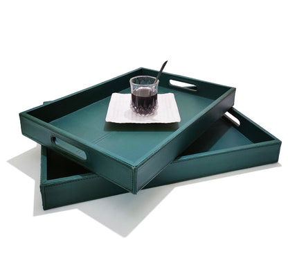 PU Leather Tray (Set of 2 - 20" x 15" and 18" x 13") (Green)